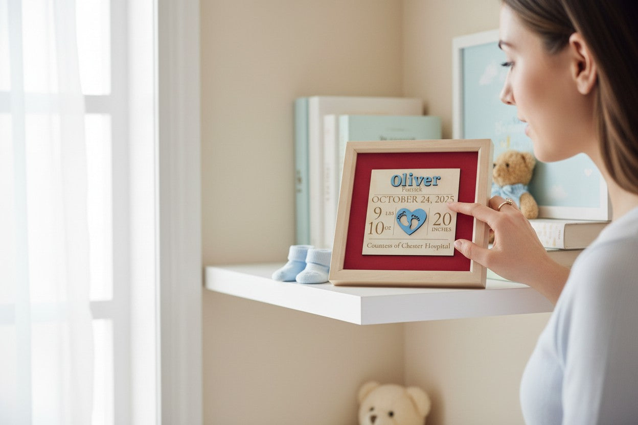 Personalised Baby Birth Announcement Keepsake – Framed Newborn Stats Sign