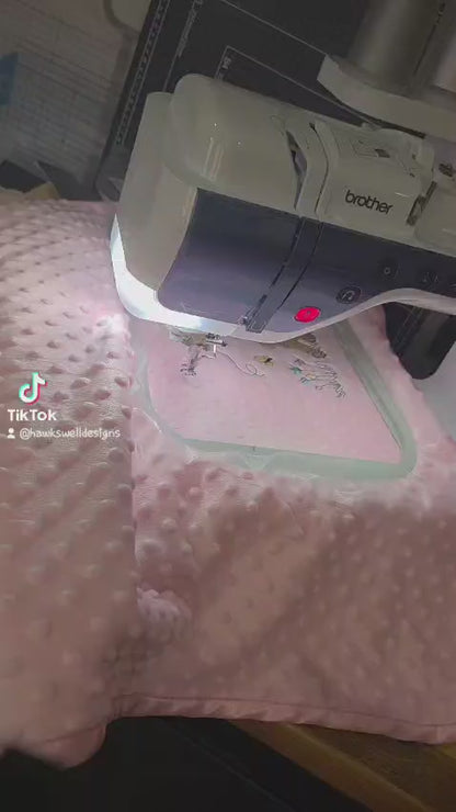 Personalised Baby Blanket – Embroidered Minky Dot Blanket with Bear & Butterflies – Custom Name Gift