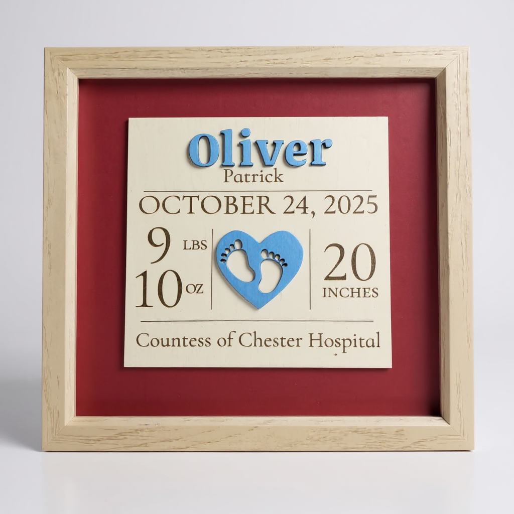 Personalised Baby Birth Announcement Keepsake – Framed Newborn Stats Sign