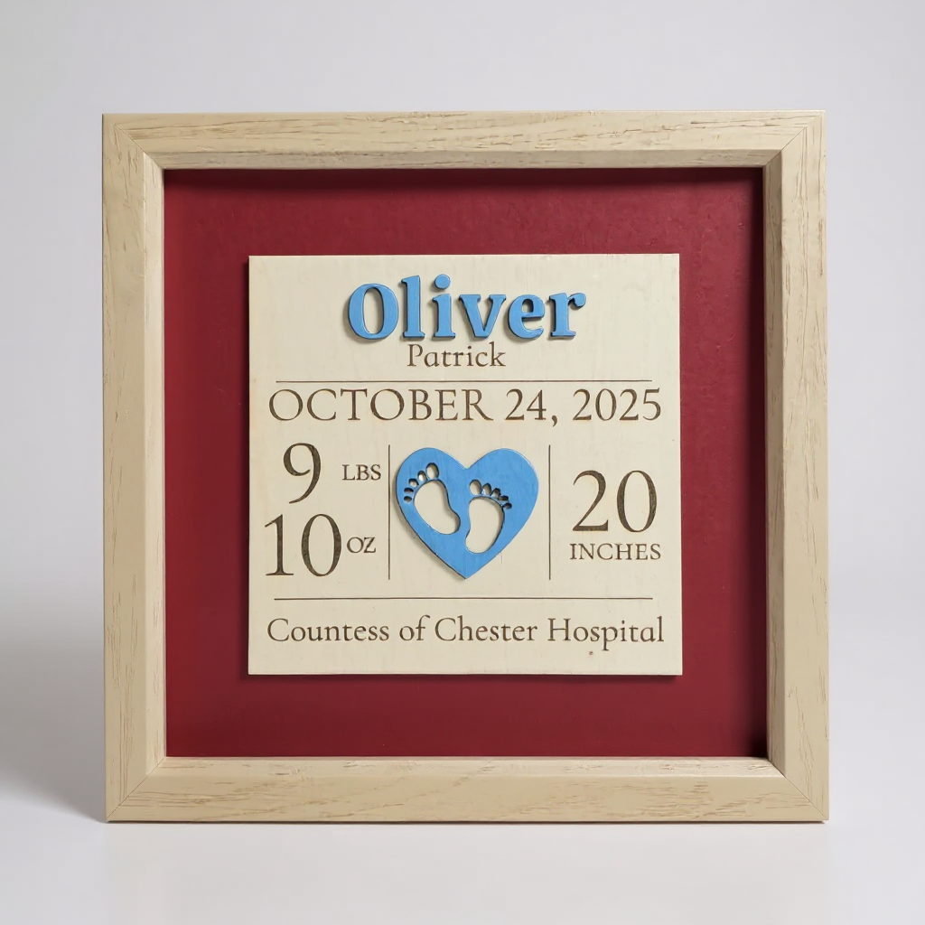 Personalised Baby Birth Announcement Keepsake – Framed Newborn Stats Sign