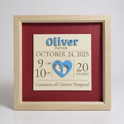Personalised Baby Birth Announcement Keepsake – Framed Newborn Stats Sign