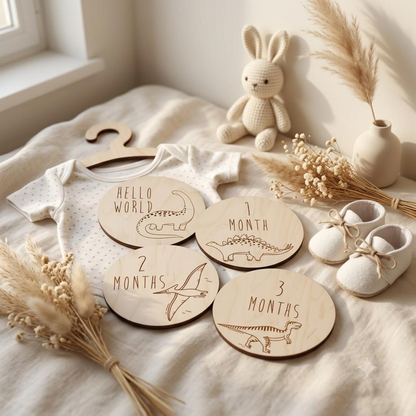 Dinosaur Baby Milestone Discs – Wooden Monthly Milestone Markers
