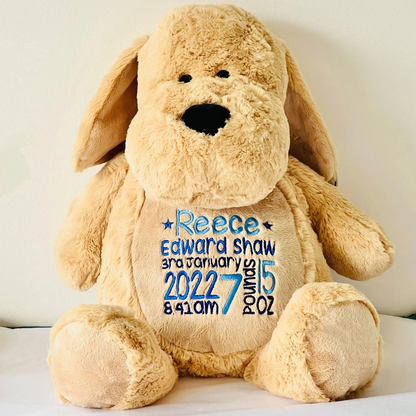 Personalised Dog Teddy Bear, custom teddy, embroidered bears, new baby gift, baby shower/ christening gifts