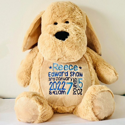Personalised Dog Teddy Bear, custom teddy, embroidered bears, new baby gift, baby shower/ christening gifts