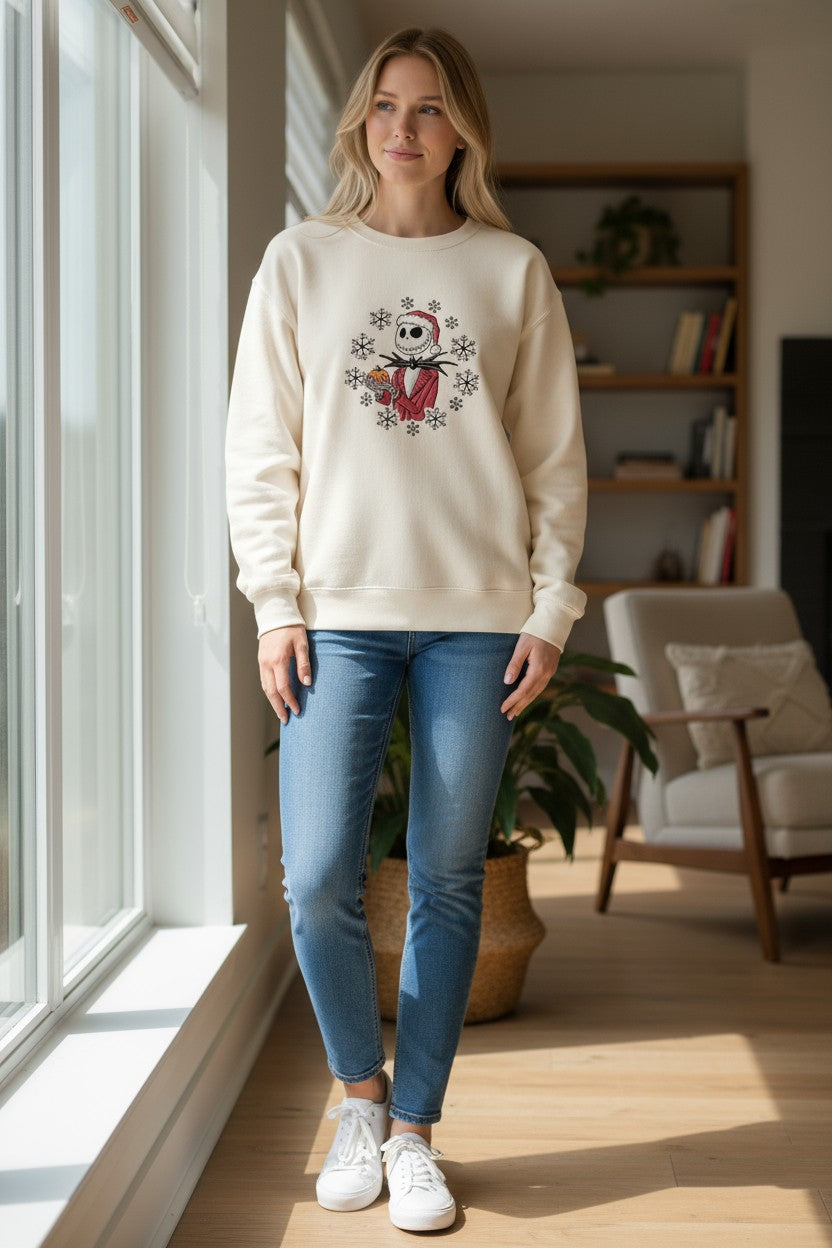 Jack Skellington Christmas Embroidered Sweatshirt | Nightmare Before Christmas Sweater | Halloween Christmas Gift | Cosy Holiday Pullover