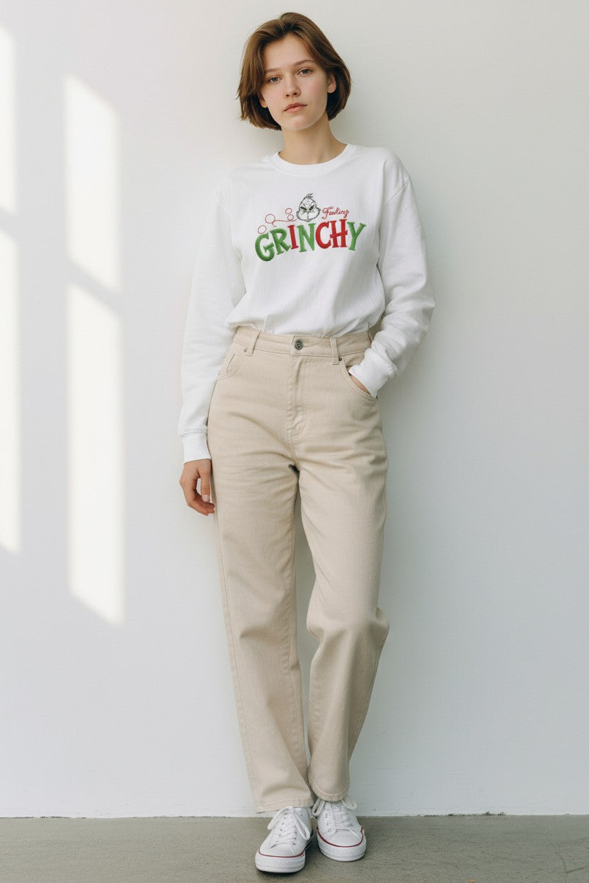 Feeling Grinchy Embroidered Christmas Sweatshirt | Holiday Sweater | Grinch-Inspired Gift