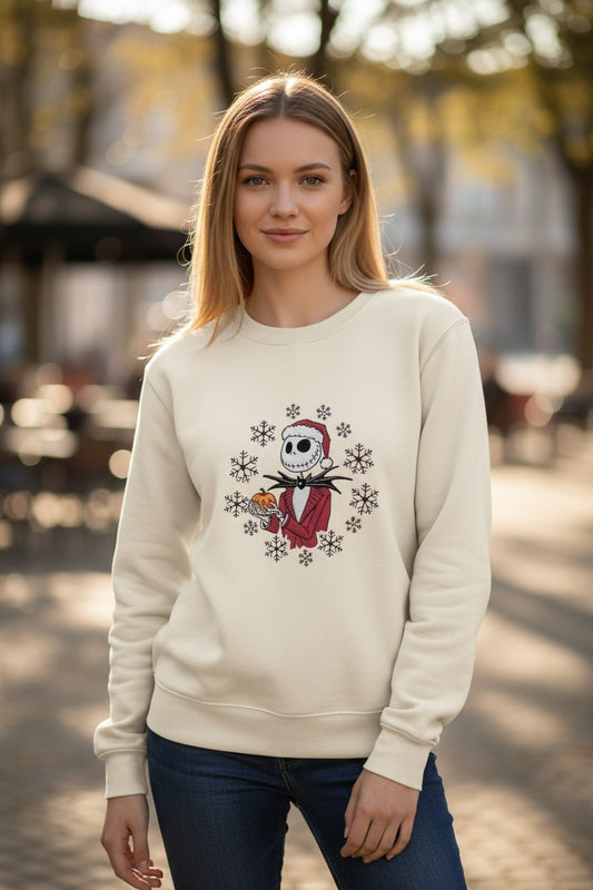 Jack Skellington Christmas Embroidered Sweatshirt | Nightmare Before Christmas Sweater | Halloween Christmas Gift | Cosy Holiday Pullover